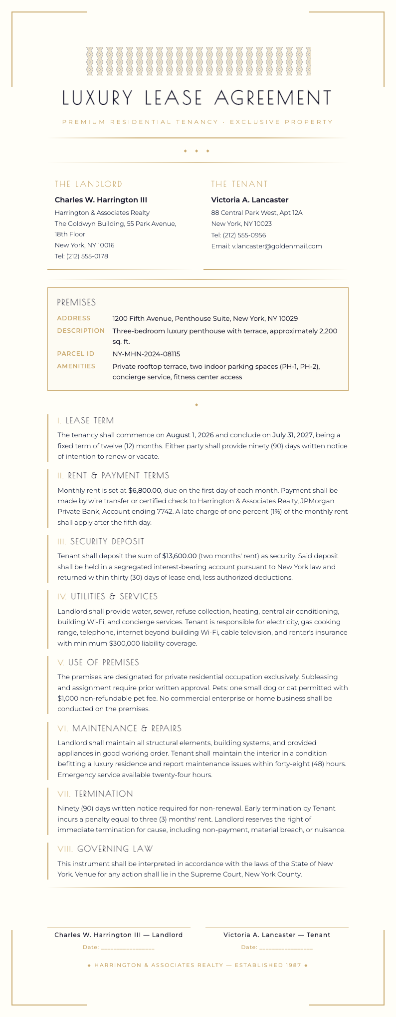 Art deco rental agreement